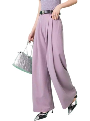 Women's Solid Color High-Waisted Multi-Pocket Spring/Summer Loose Straight-Leg Wide-Leg Pants