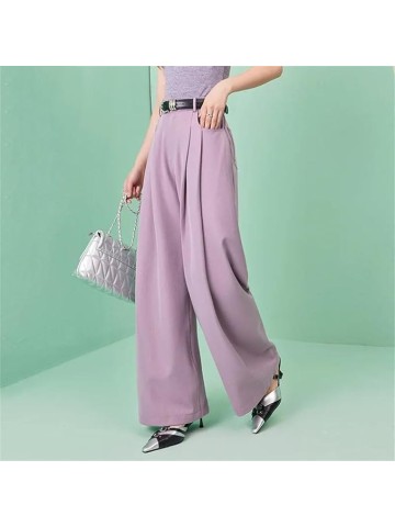 Women's Solid Color High-Waisted Multi-Pocket Spring/Summer Loose Straight-Leg Wide-Leg Pants