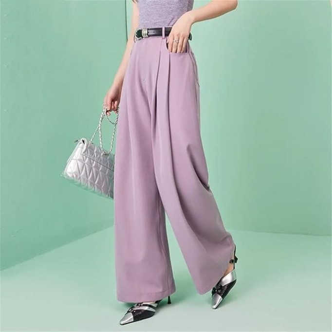 Women's Solid Color High-Waisted Multi-Pocket Spring/Summer Loose Straight-Leg Wide-Leg Pants