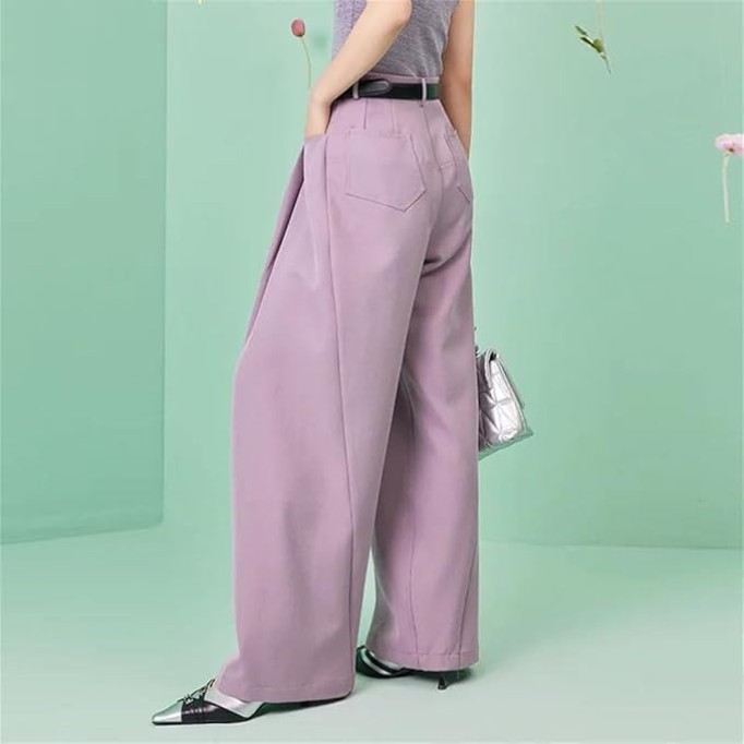 Women's Solid Color High-Waisted Multi-Pocket Spring/Summer Loose Straight-Leg Wide-Leg Pants