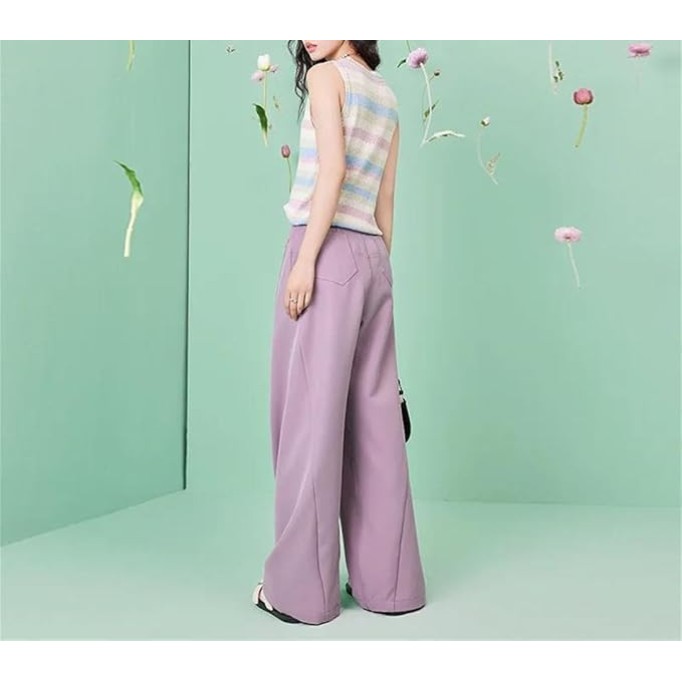 Women's Solid Color High-Waisted Multi-Pocket Spring/Summer Loose Straight-Leg Wide-Leg Pants