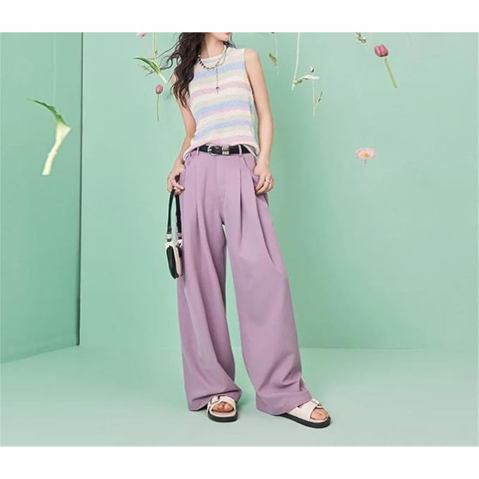 Women's Solid Color High-Waisted Multi-Pocket Spring/Summer Loose Straight-Leg Wide-Leg Pants