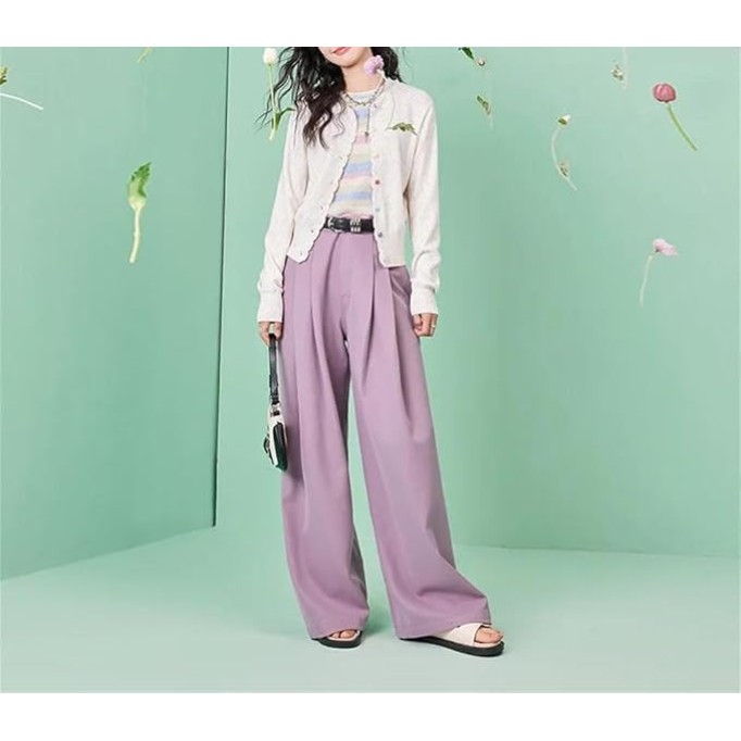 Women's Solid Color High-Waisted Multi-Pocket Spring/Summer Loose Straight-Leg Wide-Leg Pants