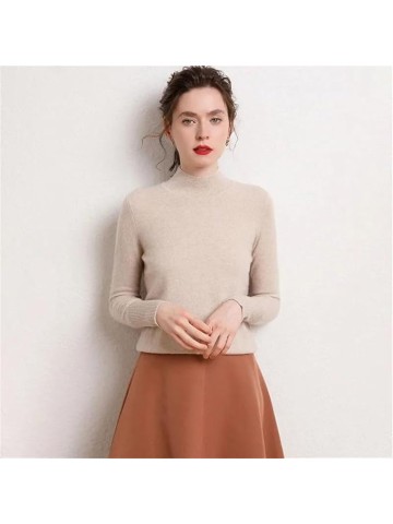 Women's Half High Collar Thickened Cashmere Pullover Loose Knit Sweater Soft Warm Winter Top