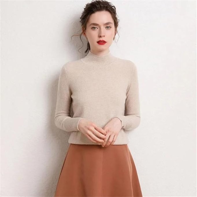 Women's Half High Collar Thickened Cashmere Pullover Loose Knit Sweater Soft Warm Winter Top
