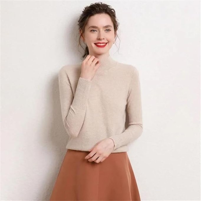 Women's Half High Collar Thickened Cashmere Pullover Loose Knit Sweater Soft Warm Winter Top