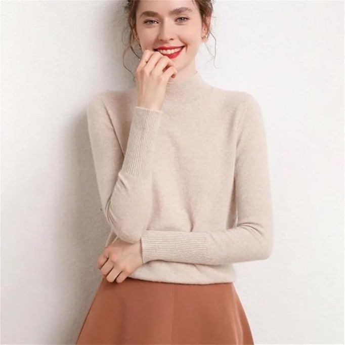 Women's Half High Collar Thickened Cashmere Pullover Loose Knit Sweater Soft Warm Winter Top