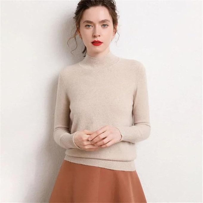 Women's Half High Collar Thickened Cashmere Pullover Loose Knit Sweater Soft Warm Winter Top