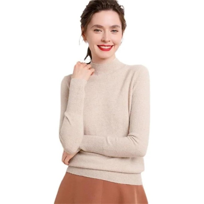 Women's Half High Collar Thickened Cashmere Pullover Loose Knit Sweater Soft Warm Winter Top