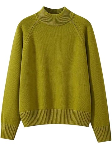 Women's Half High Collar Stretch Knit Pullover Loose Long Sleeve Casual Jumper Fall Sweater