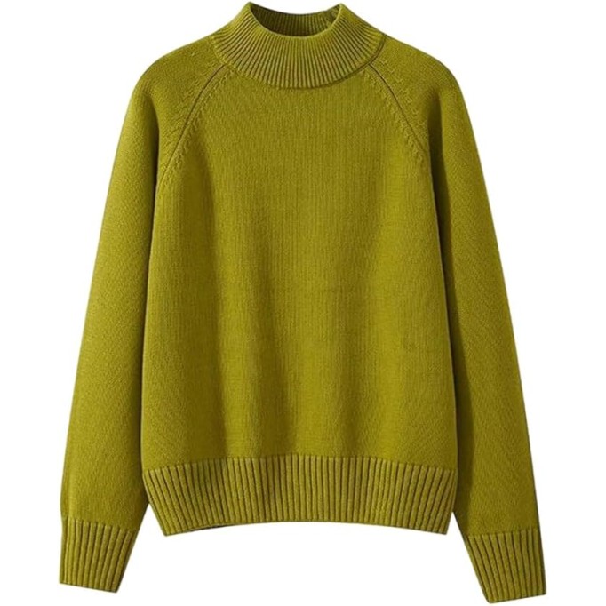 Women's Half High Collar Stretch Knit Pullover Loose Long Sleeve Casual Jumper Fall Sweater