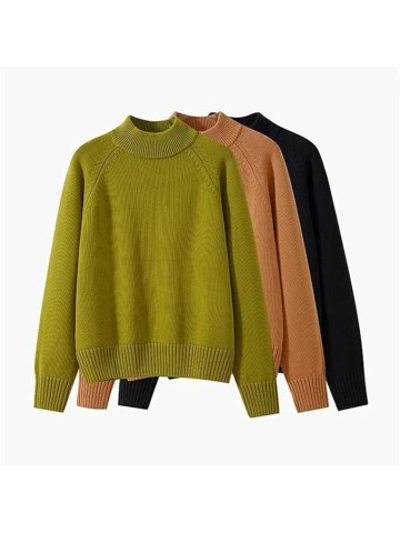 Women's Half High Collar Stretch Knit Pullover Loose Long Sleeve Casual Jumper Fall Sweater