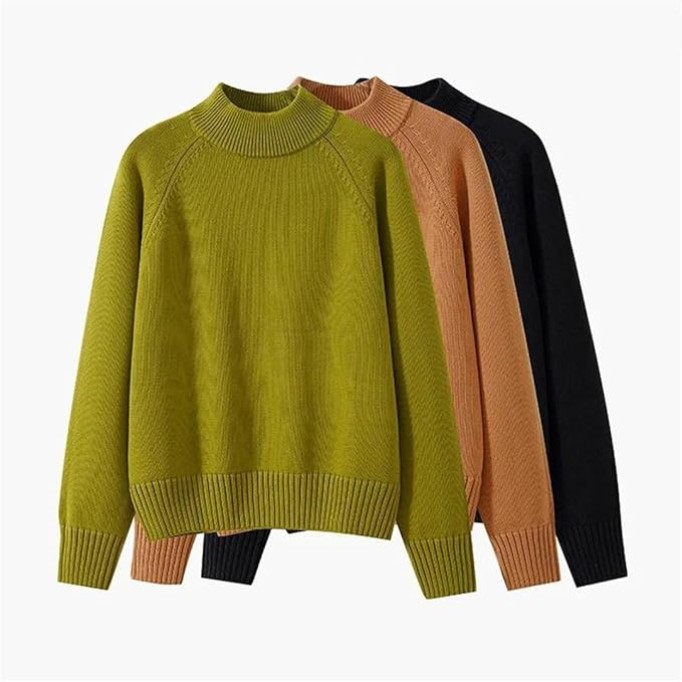 Women's Half High Collar Stretch Knit Pullover Loose Long Sleeve Casual Jumper Fall Sweater